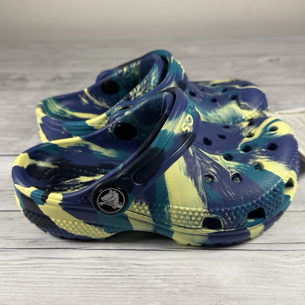 Crocs Classic Marbled Clog Toddler Size 8C Navy Teal Yellow 206838-4RR NWT